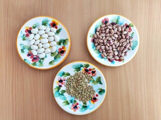 Green lentils and beans on the table