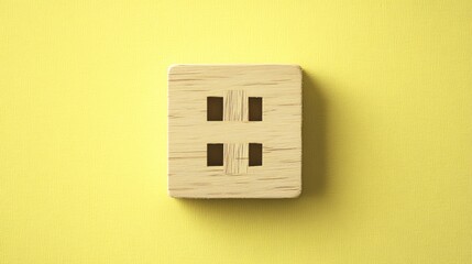 Wooden Power Outlet on Yellow Background with Minimalist Design Aesthetic
