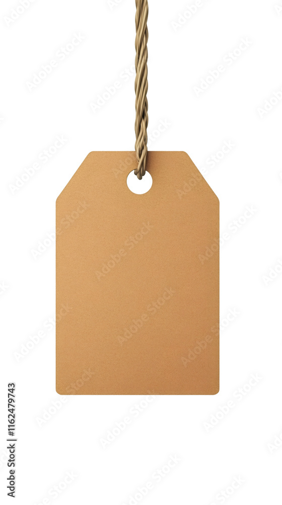 Poster Blank cardboard tag dangling from thin string, ready for personalized branding against transparent backdrop