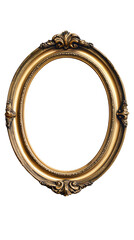 Golden baroque-style oval frame, ornate decorative border with metallic finish, positioned against transparent background