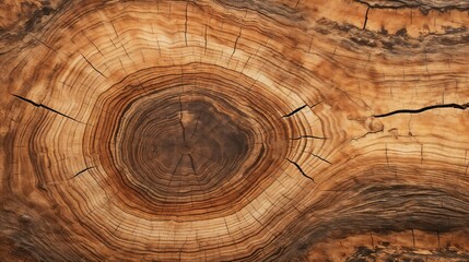 Naklejka premium Tree Trunk Cross-Section with Visible Growth Rings and Cracks.Wood texture, tree rings, age and growth, natural patterns, woodworking, rustic, organic material, environmental design.Growth. Nature's H