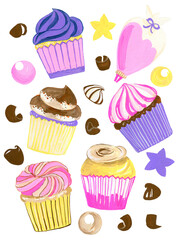Baby Shower Cupcake bakery frosting cream icing sweet yummy delicious elements pattern