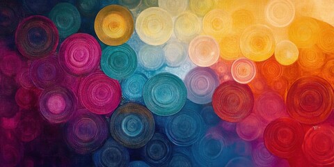 Colorful concentric circle patterns in a spectrum of jewel tones, subtly fading out for an elegant and modern composition
