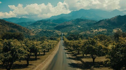Scenic road through mountainous landscape with greenery.