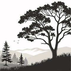 Morning Horizon vector silhouette black design white background