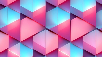 Obraz premium Abstract Geometric Pattern: A vibrant and mesmerizing seamless pattern of overlapping pink, blue, and purple geometric shapes, creating a dynamic and modern visual.