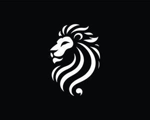 White Color Lion Head Logo Design Vector Template.