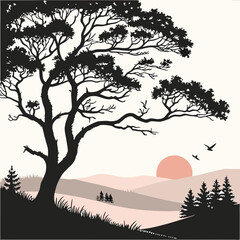 Fototapeta premium Morning Horizon vector silhouette black design white background