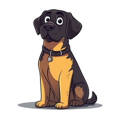 Fototapeta premium Adorable Cartoon Illustration of a Black and Tan Dog Sitting and Wearing a Collar.