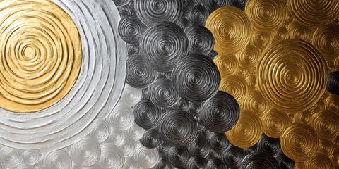 Elegant concentric circle patterns in gold and silver, gently fading out to create a sense of infinite space and luxury
