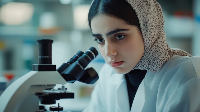 Young Scientist Analyzing Samples Under Microscope