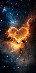 heart-shaped nebula glowing in space, symbolizing cosmic love and connection
