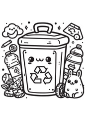 Coloring book cute trash pose recycle 