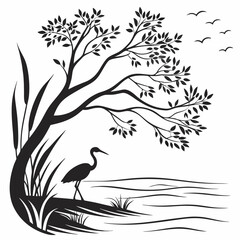 Shallow Lagoon vector silhouette black design white background