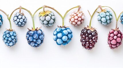 Colorful Assortment of Fresh Blackberries Displayed on White Background