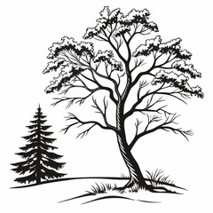 Snow-Capped Tree vector silhouette black design white background