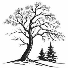 Snow-Capped Tree vector silhouette black design white background