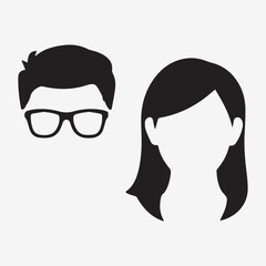 A vector illustration depicting male and female face silhouettes or icons, serving as avatars or profiles for unknown or anonymous individuals. The illustration portrays a man and a woman portrait.