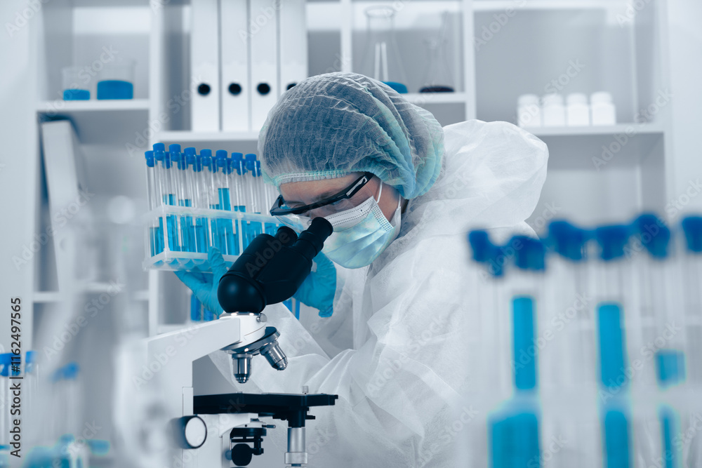 Aufkleber A dedicated Research Scientist is analyzing samples in a hightech lab, using advanced techniques and sophisticated equipment for extensive research across multiple scientific fields