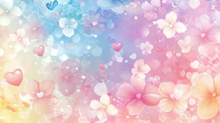 Pastel Flowers and Hearts Romantic Background Design