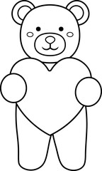 Cute little teddy bear holding a heart valentine outline Vector.
Bear holding a love heart coloring drawing.
For celebrating Valentine's Day, wedding or birthday.
Valentine's Day icon elemen.