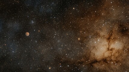 Obraz premium Celestial Body Near Brown Nebula And Distant Stars