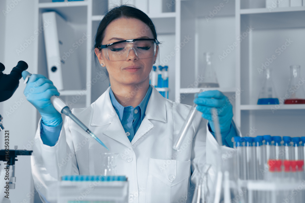 Poster A dedicated and passionate scientist performs meticulous experiments in a stateoftheart laboratory, demonstrating innovative techniques and remarkable precision in their extensive research efforts