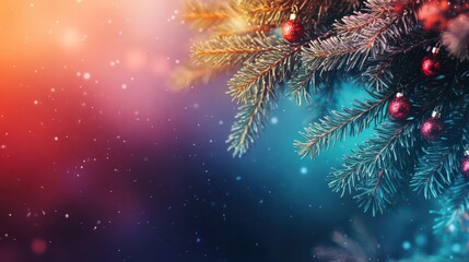 Obraz premium Festive Winter Christmas Scene with Pine Needles and Ornaments
