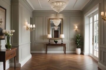 Classic Foyer Design With Floor Mounted Closed Storage