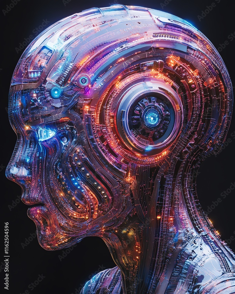 Aufkleber A brain with dynamic circuit patterns, reflecting AGI s merging of human intelligence and sophisticated technology systems