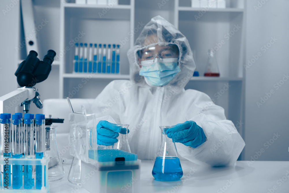 Aufkleber An experienced scientist is conducting intricate and detailed experiments in a stateoftheart modern lab, showcasing both precision and collaboration in groundbreaking and innovative research