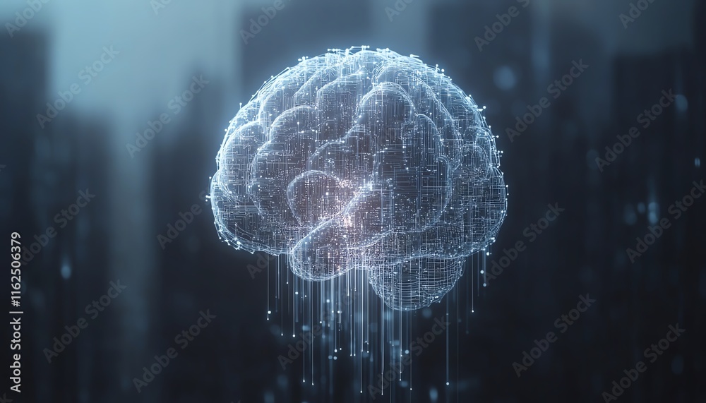 Leinwandbilder brain with intricate digital circuit lines, representing agis combination of cognitive human intelli
