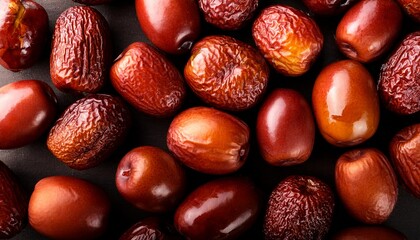 Obraz premium Flat Lay Top View of Bright Ripe Fragrant Brown Jujube Fruit as Background