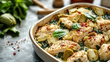 Spicy Spinach and Artichoke Chicken Bake