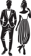 Stylish Young Couple Silhouette in Vector Art