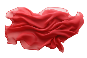 Artfully draped, a vivid red cloth floats elegantly against a pure white backdrop, creating a visually striking image