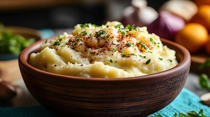 Deliciously Creamy Garlic Butter Mashed Potatoes Served in a Cozy Kitchen with Paprika Touch