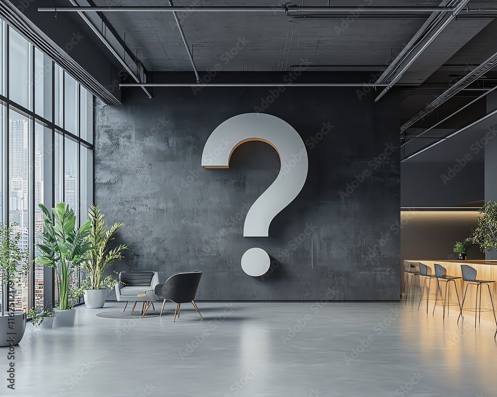 Leinwandbilder Modern office with a giant question mark, representing the uncertainty and unpredictability of future business outcomes