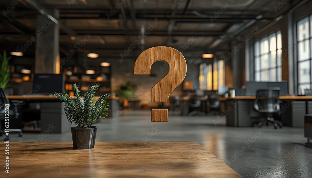 Fototapete sleek office space with a prominent question mark, symbolizing the looming uncertainty and unpredict