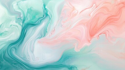 Abstract Fluid Acrylic Painting In Teal And Peach Hues