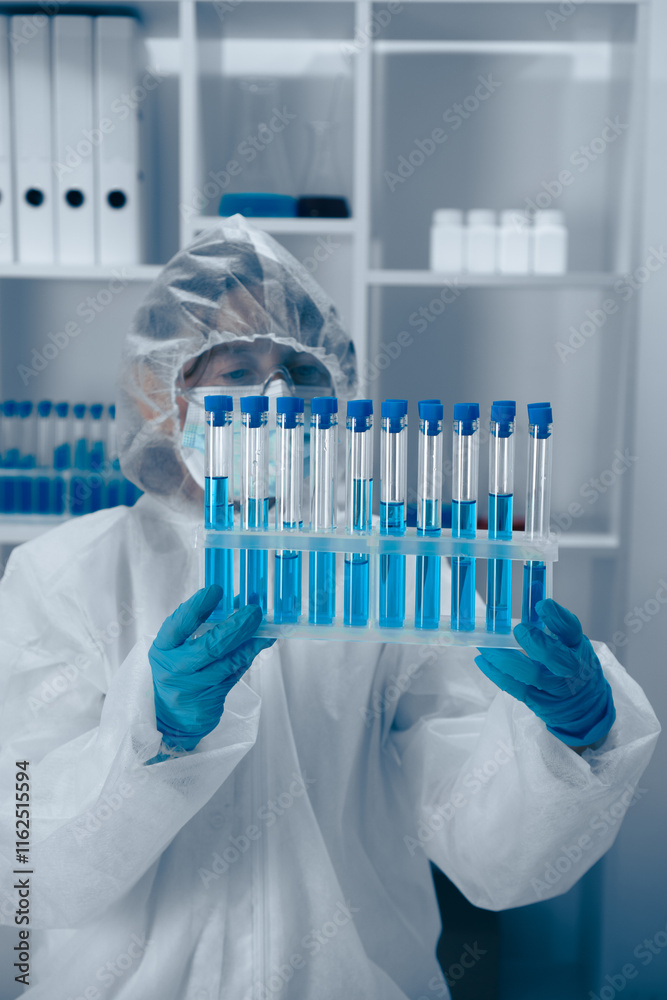 Aufkleber a skilled laboratory researcher meticulously analyzing various samples within a highly controlled an