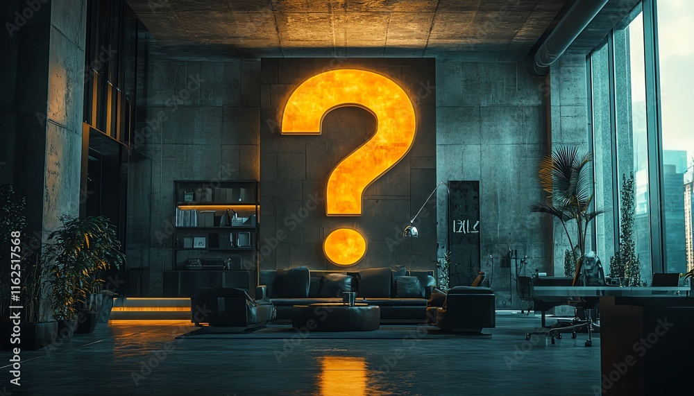 Leinwandbilder Futuristic office with a large question mark, symbolizing the uncertainty and unknowns of navigating future business landscapes