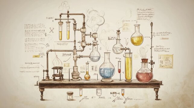 Alchemist Laboratory Apparatus Detailed Illustration