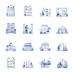 Fototapeta premium Collection of Flat Style Shopping Store Illustrations