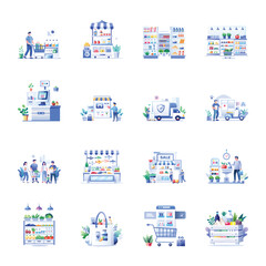 Fototapeta premium Collection of Flat Style Retailing Illustrations