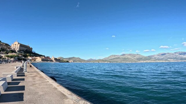 View of the gulf of Gaeta from a historic town in the Lazio region, Italy.