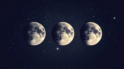 Fototapeta premium Three Crescent Moons Aligned Against Starry Night Sky