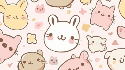 Adorable Cartoon Animals Pastel Background Design