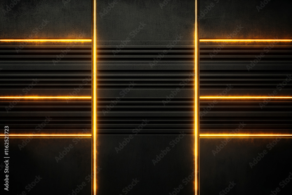 Poster modern abstract dark background with vertical and horizontal glowing golden light lines. gamer backg