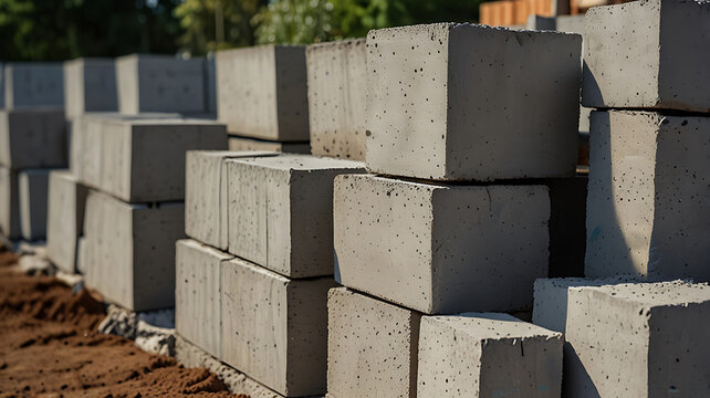 Building walls with aerated concrete blocks on construction site (4)